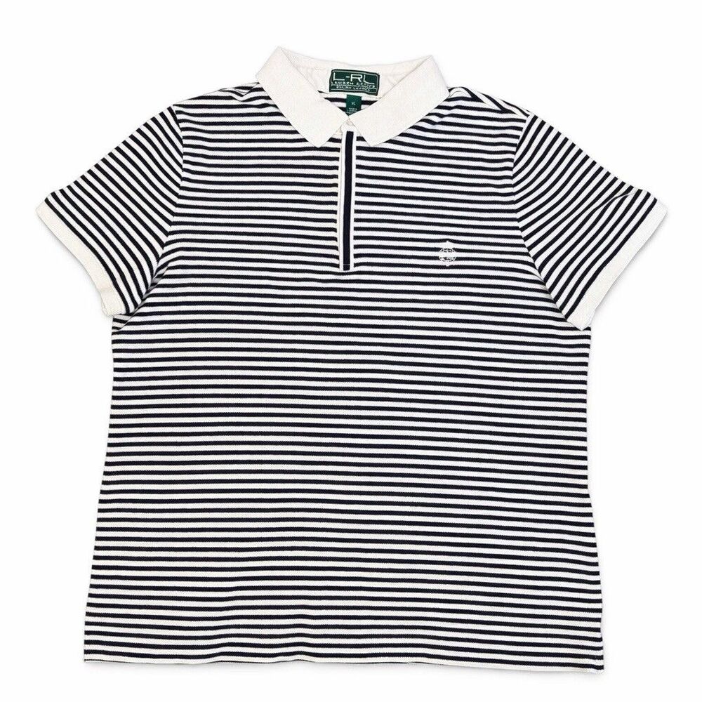 LRL Lauren Ralph Lauren Active Knit Polo Shirt Striped Zip Women’s XL Cotton